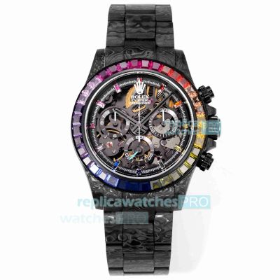 TWF Super Clone Rolex Rainbow Daytona Skeleton Carbon Fiber Swiss 4130 Watch 